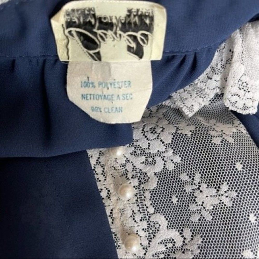 Vintage Benee by Lori Ann Vintage dress MFG Canada blue long sleeve Large BoxD - Picture 3 of 6
